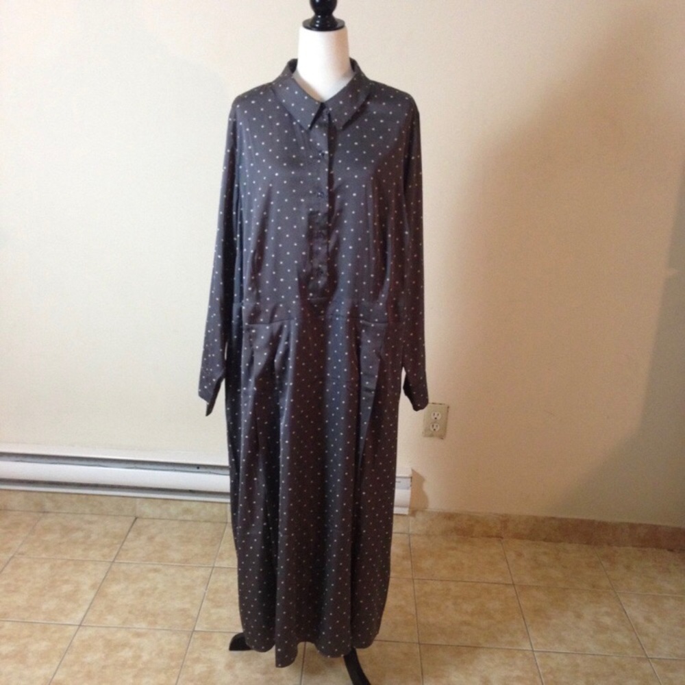 Addition Elle Polka Dot Gray Long Sleeve  Maxi Dress Size: 24 NWT